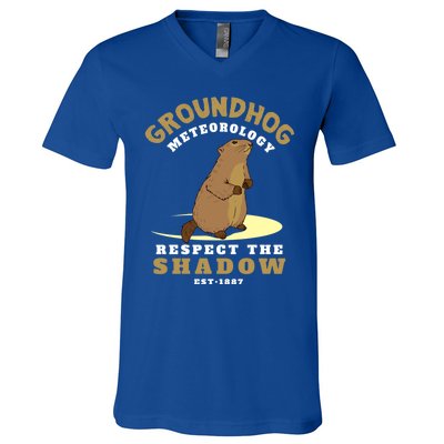 Funny Groundhog Day Respect The Shadow Cool Gift V-Neck T-Shirt