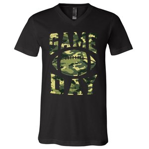 Football Game Day Camo Flag Patriotic Usa Camouflage V-Neck T-Shirt