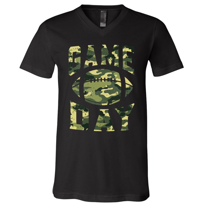 Football Game Day Camo Flag Patriotic Usa Camouflage V-Neck T-Shirt