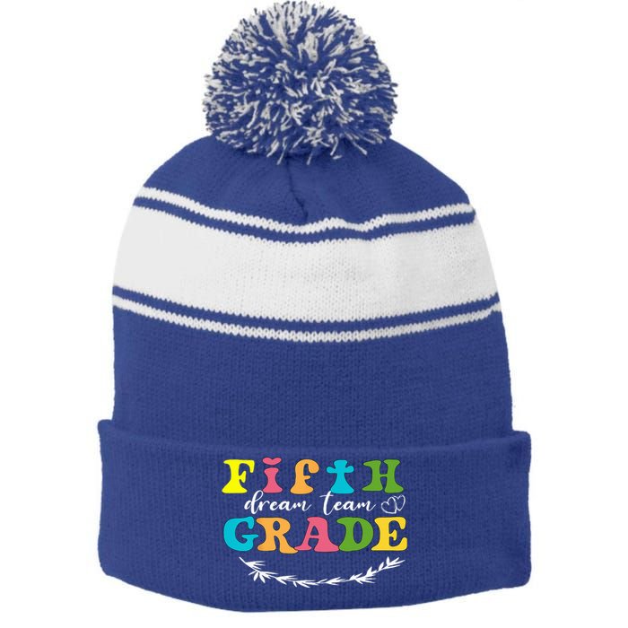 Fifth Grade Dream Team Teacher Students Back To School Stripe Pom Pom Beanie