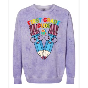 First Grade Dude First Day Of School First Grade Gift Colorblast Crewneck Sweatshirt