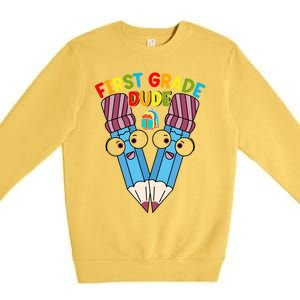 First Grade Dude First Day Of School First Grade Gift Premium Crewneck Sweatshirt