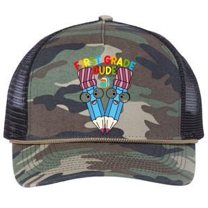 First Grade Dude First Day Of School First Grade Gift Retro Rope Trucker Hat Cap