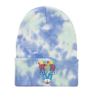 First Grade Dude First Day Of School First Grade Gift Tie Dye 12in Knit Beanie