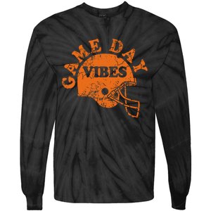 Football Game Day Vibes Orange Helmet Tie-Dye Long Sleeve Shirt