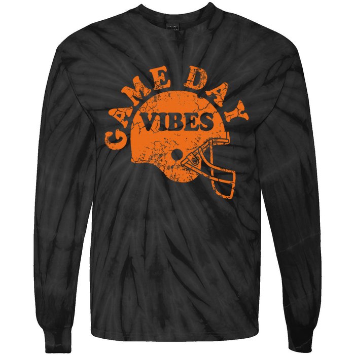 Football Game Day Vibes Orange Helmet Tie-Dye Long Sleeve Shirt