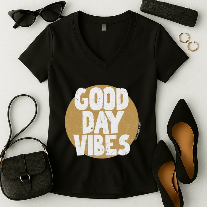 Fun Good Day Vibes Feel Good Design Positive Message Women's V-Neck T-Shirt