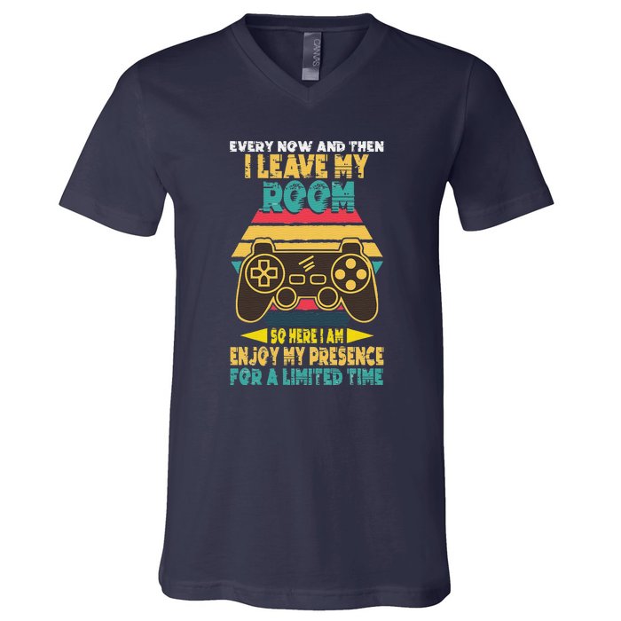 Funny Gamer Every Now And Then I Leave My Room V-Neck T-Shirt