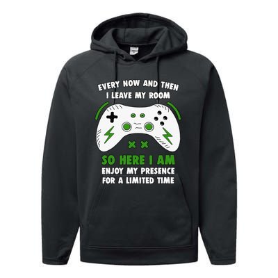 Funny Gamer Every Now And Then I Leave My Room Gaming Performance Fleece Hoodie