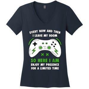 Funny Gamer Every Now And Then I Leave My Room Gaming Women's V-Neck T-Shirt