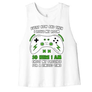 Funny Gamer Every Now And Then I Leave My Room Gaming Women's Racerback Cropped Tank