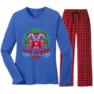 Funny Get Ed Up Christmas Ho Ho Ho Mistletoe Gift Women's Long Sleeve Flannel Pajama Set 