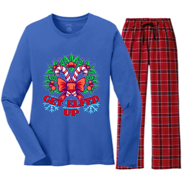 Funny Get Ed Up Christmas Ho Ho Ho Mistletoe Gift Women's Long Sleeve Flannel Pajama Set 