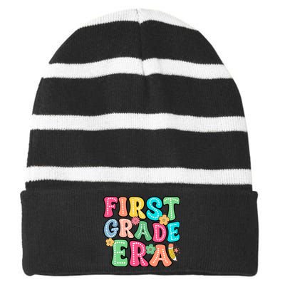 First Grade Era Back To School Print Striped Beanie with Solid Band