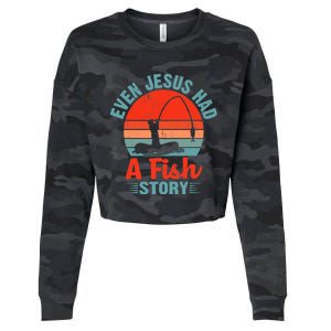 Fishing Gifts Even Jesus Had A Fish Story Funny Cropped Pullover Crew