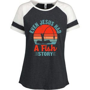 Fishing Gifts Even Jesus Had A Fish Story Funny Enza Ladies Jersey Colorblock Tee