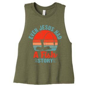 Fishing Gifts Even Jesus Had A Fish Story Funny Women's Racerback Cropped Tank