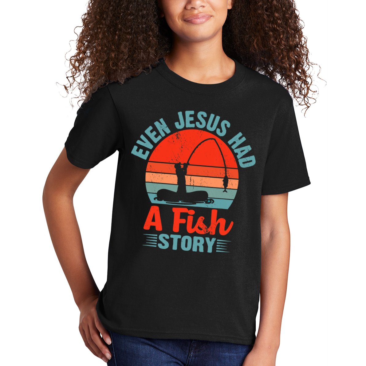 Fishing Gifts Even Jesus Had A Fish Story Funny Kids T-Shirt