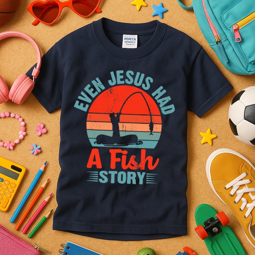 Fishing Gifts Even Jesus Had A Fish Story Funny Kids T-Shirt