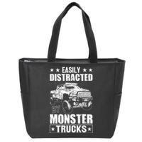 Funny Gift Easily Distracted By Monster Trucks Zip Tote Bag