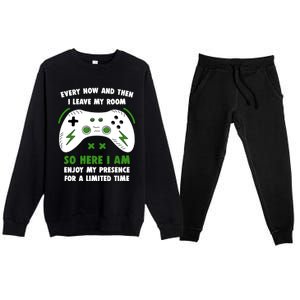 Funny Gamer Every Now And Then I Leave My Room Gaming Premium Crewneck Sweatsuit Set