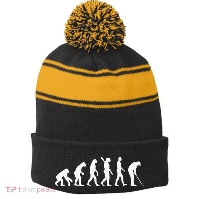 Funny Golfer Evolution Golf Lover Golfer Golfing Life Stripe Pom Pom Beanie
