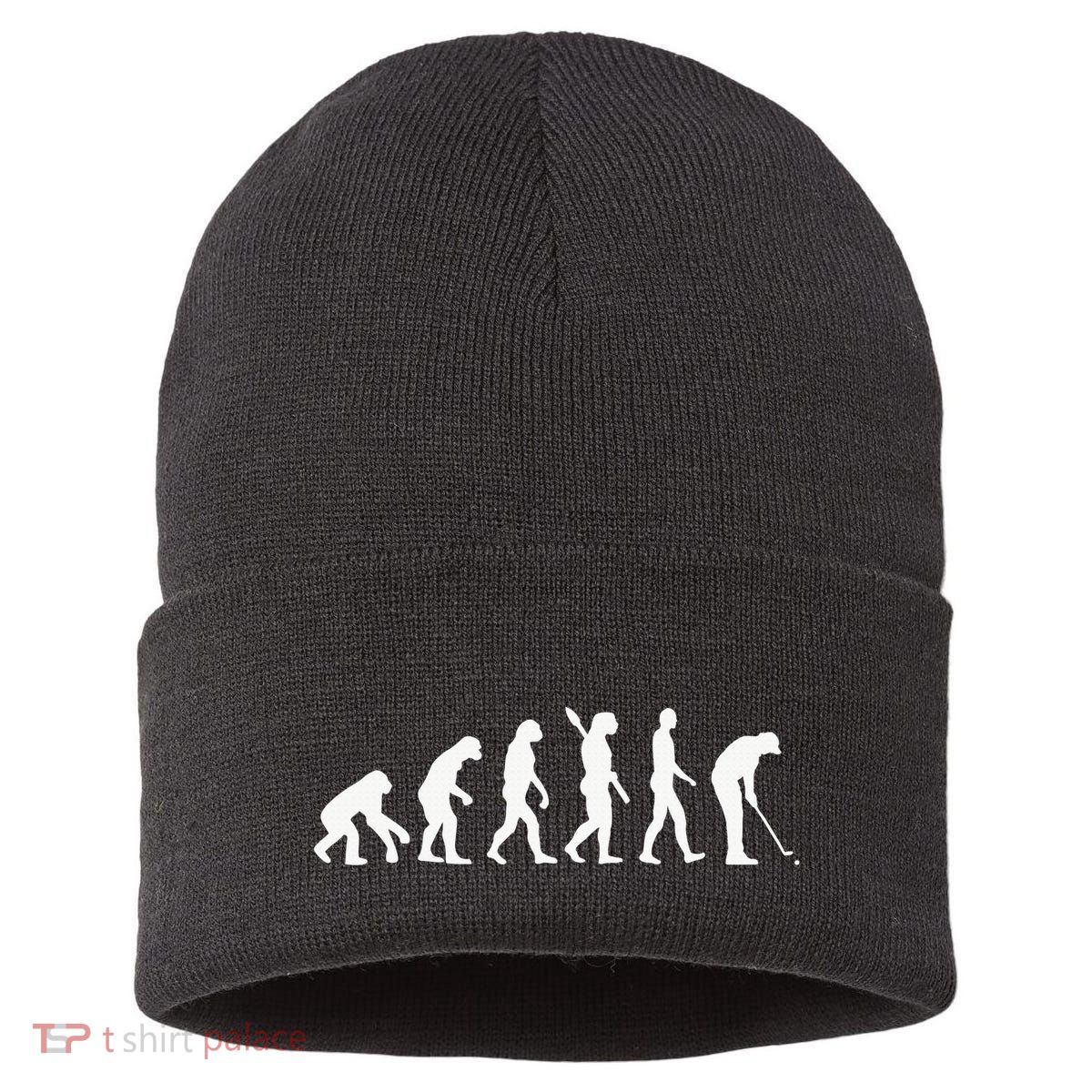Funny Golfer Evolution Golf Lover Golfer Golfing Life Sustainable Knit Beanie