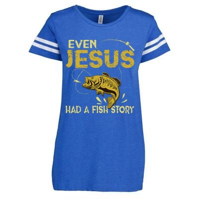 Fishing Gifts Even Jesus Had A Fish Story Funny Enza Ladies Jersey Football T-Shirt