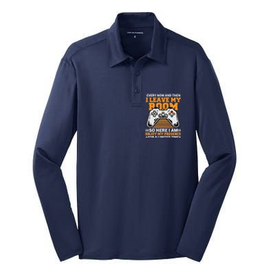 Funny Gamer Every Now And Then I Leave My Room Gaming Lover Silk Touch Performance Long Sleeve Polo