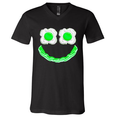 Funny Green Eggs Ham Smile Face Brunch Breakfast V-Neck T-Shirt