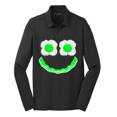 Funny Green Eggs Ham Smile Face Brunch Breakfast Silk Touch Performance Long Sleeve Polo