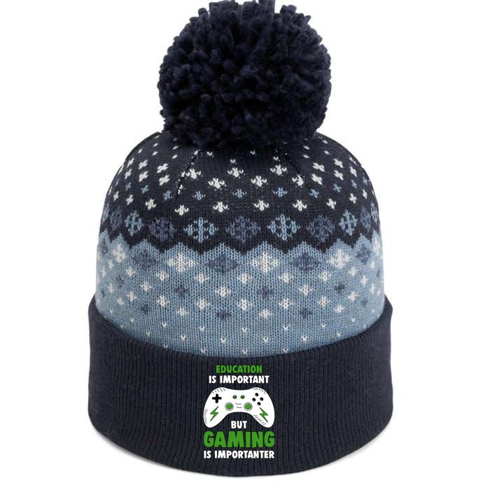 Funny Gamer Education Is Important But Gaming Is Importanter The Baniff Cuffed Pom Beanie