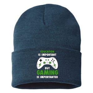 Funny Gamer Education Is Important But Gaming Is Importanter Sustainable Knit Beanie