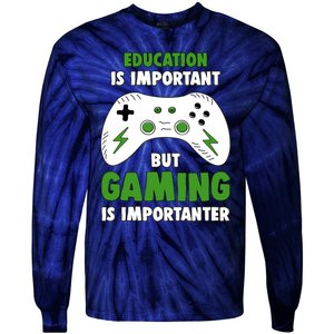 Funny Gamer Education Is Important But Gaming Is Importanter Tie-Dye Long Sleeve Shirt