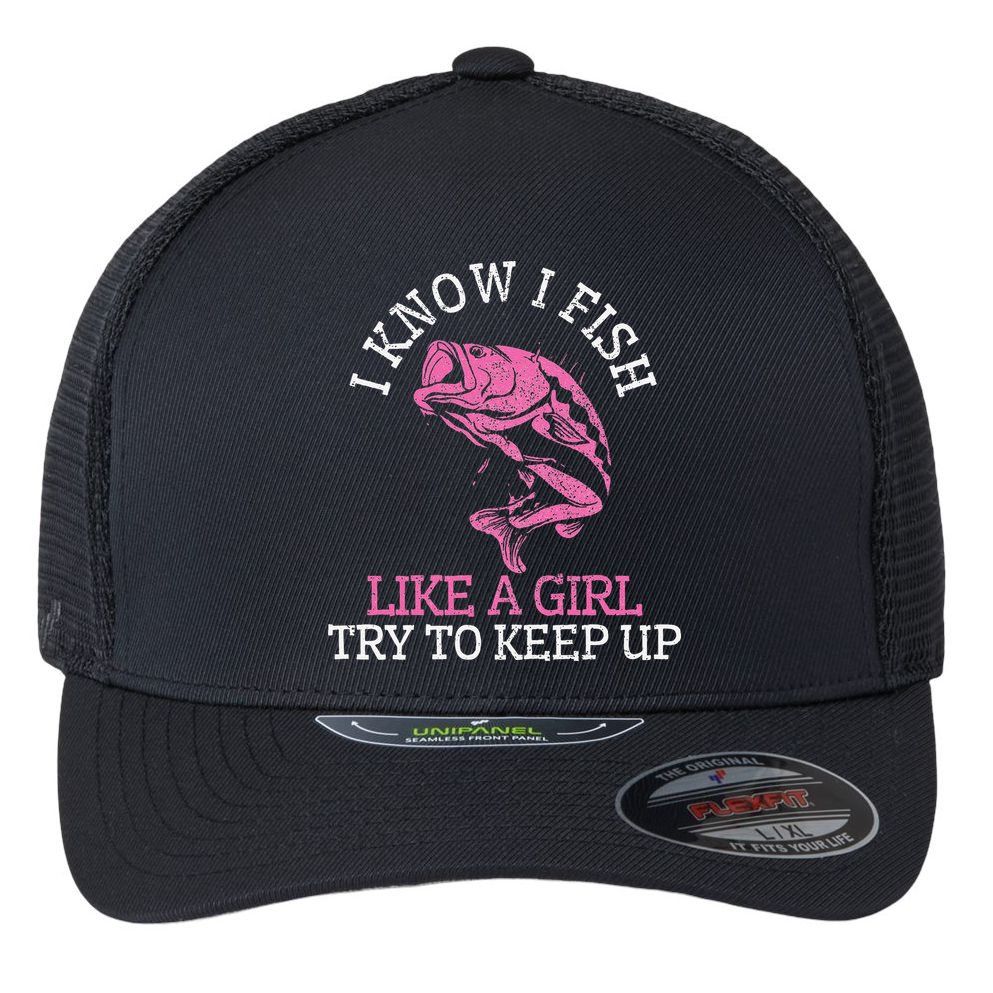 Fishing Girl Funny Cute Fish Bass Fisherman Gift Flexfit Unipanel Trucker Cap