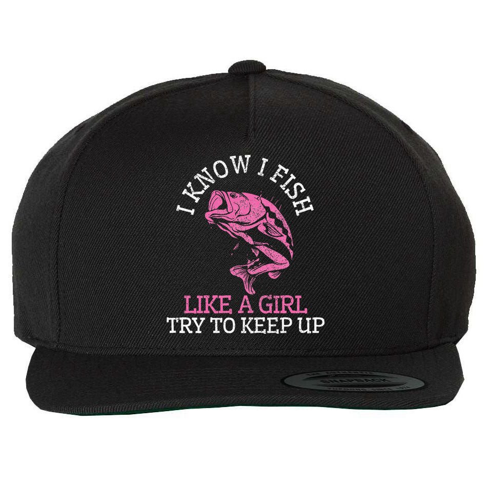Fishing Girl Funny Cute Fish Bass Fisherman Gift Wool Snapback Cap