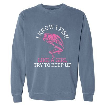 Fishing Girl Funny Cute Fish Bass Fisherman Gift Garment-Dyed Sweatshirt