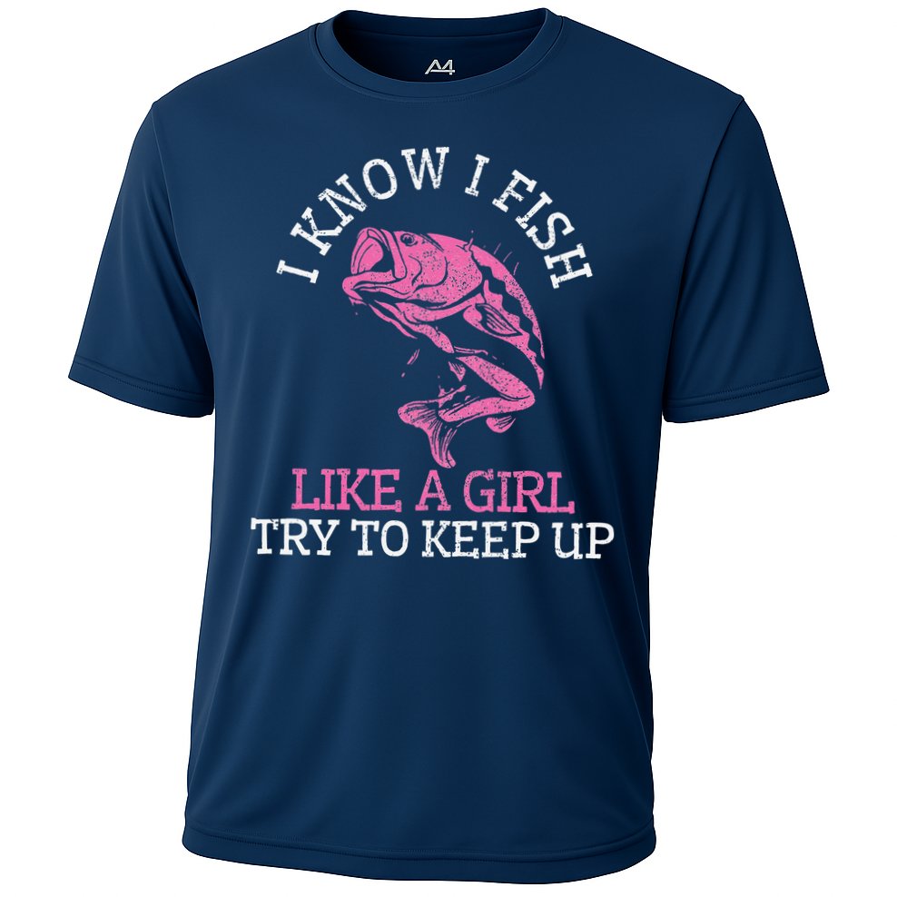 Fishing Girl Funny Cute Fish Bass Fisherman Gift Cooling Performance Crew T-Shirt