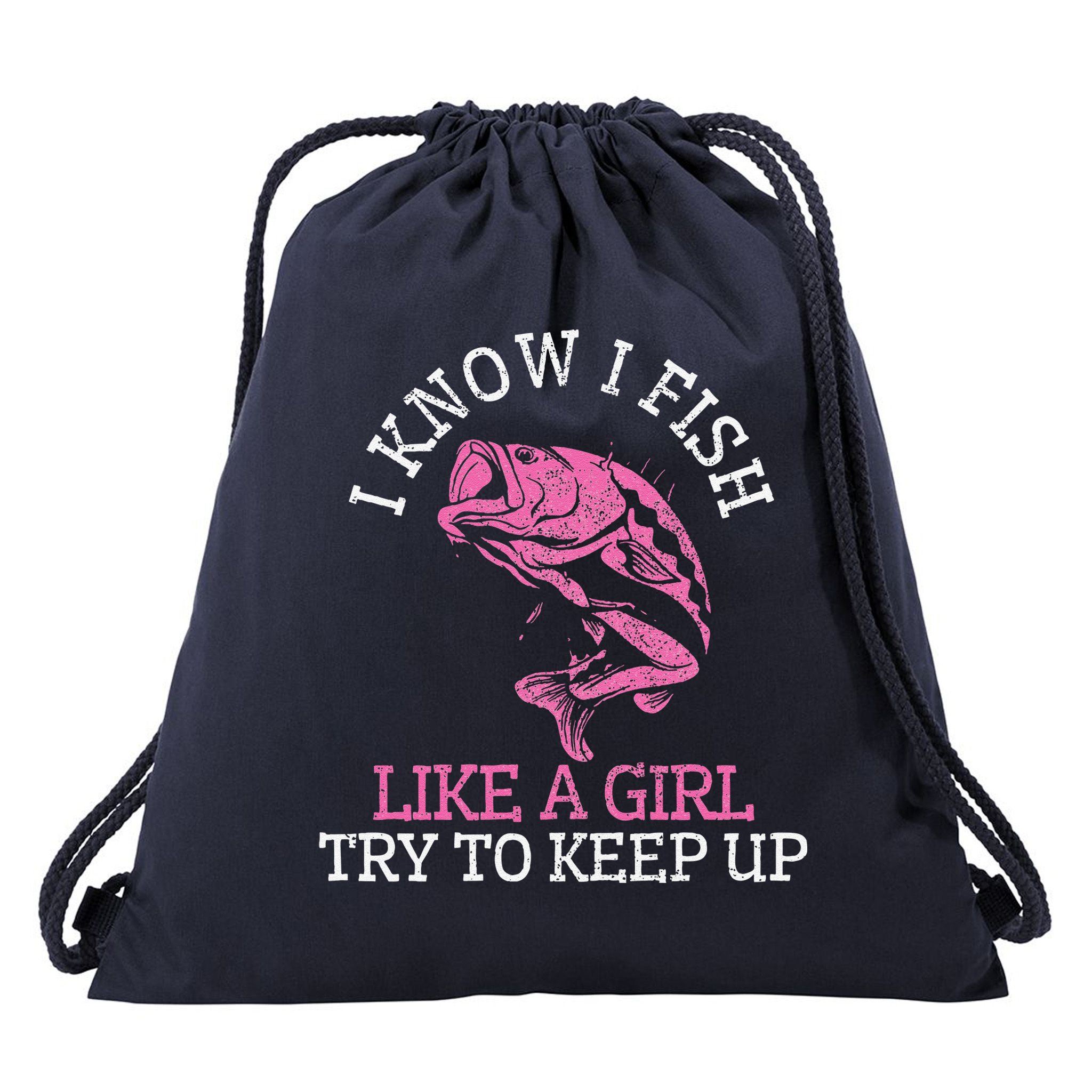 Fishing Girl Funny Cute Fish Bass Fisherman Gift Drawstring Bag