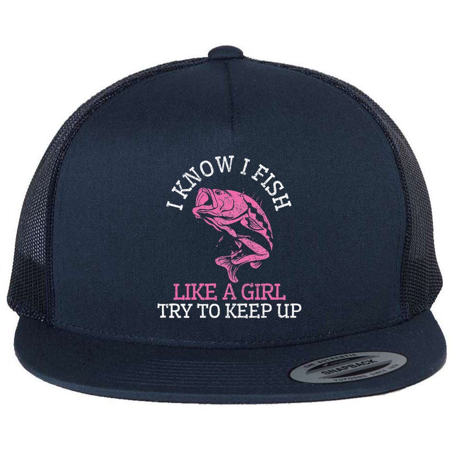Fishing Girl Funny Cute Fish Bass Fisherman Gift Flat Bill Trucker Hat
