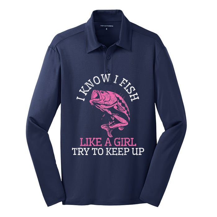 Fishing Girl Funny Cute Fish Bass Fisherman Gift Silk Touch Performance Long Sleeve Polo