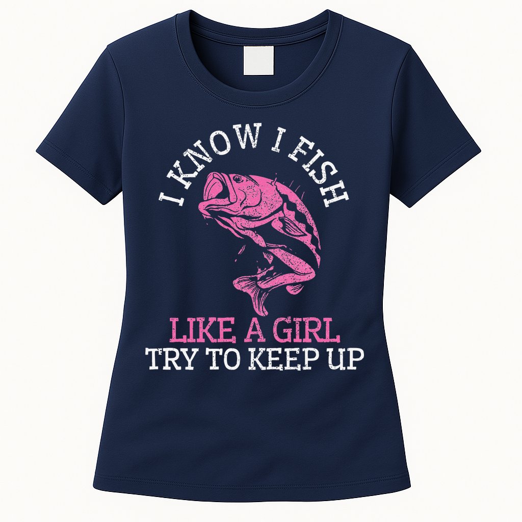 Fishing Girl Funny Cute Fish Bass Fisherman Gift Womens T-Shirt