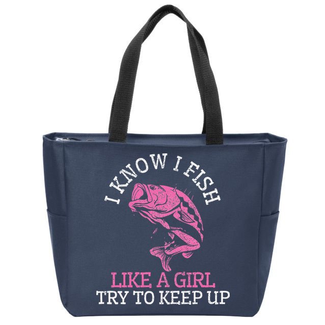 Fishing Girl Funny Cute Fish Bass Fisherman Gift Zip Tote Bag