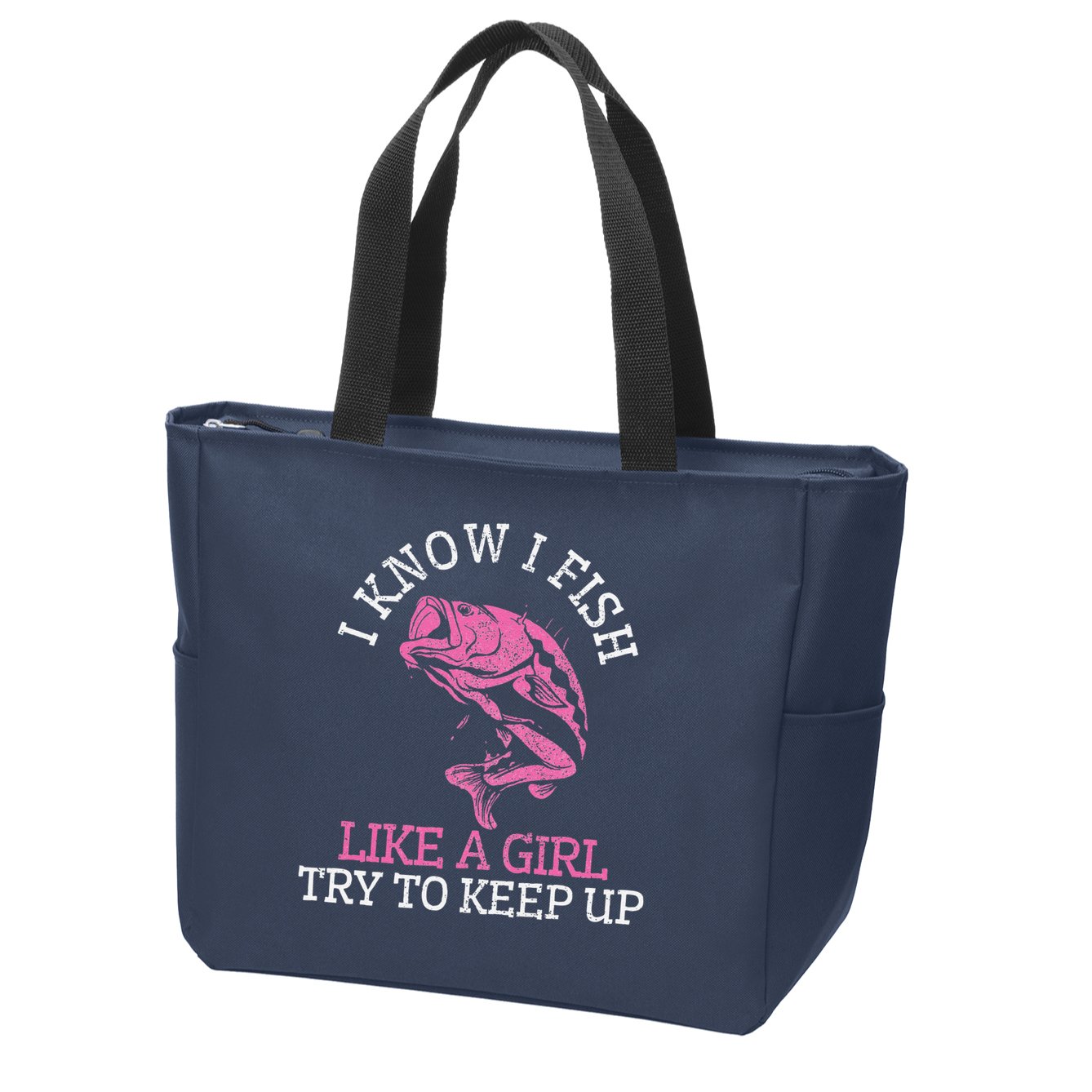 Fishing Girl Funny Cute Fish Bass Fisherman Gift Zip Tote Bag
