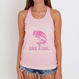 Fishing Girl Funny Cute Fish Bass Fisherman Gift Women's Knotted Racerback Tank