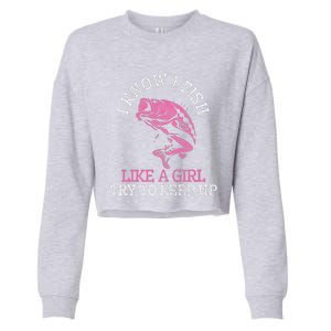 Fishing Girl Funny Cute Fish Bass Fisherman Gift Cropped Pullover Crew