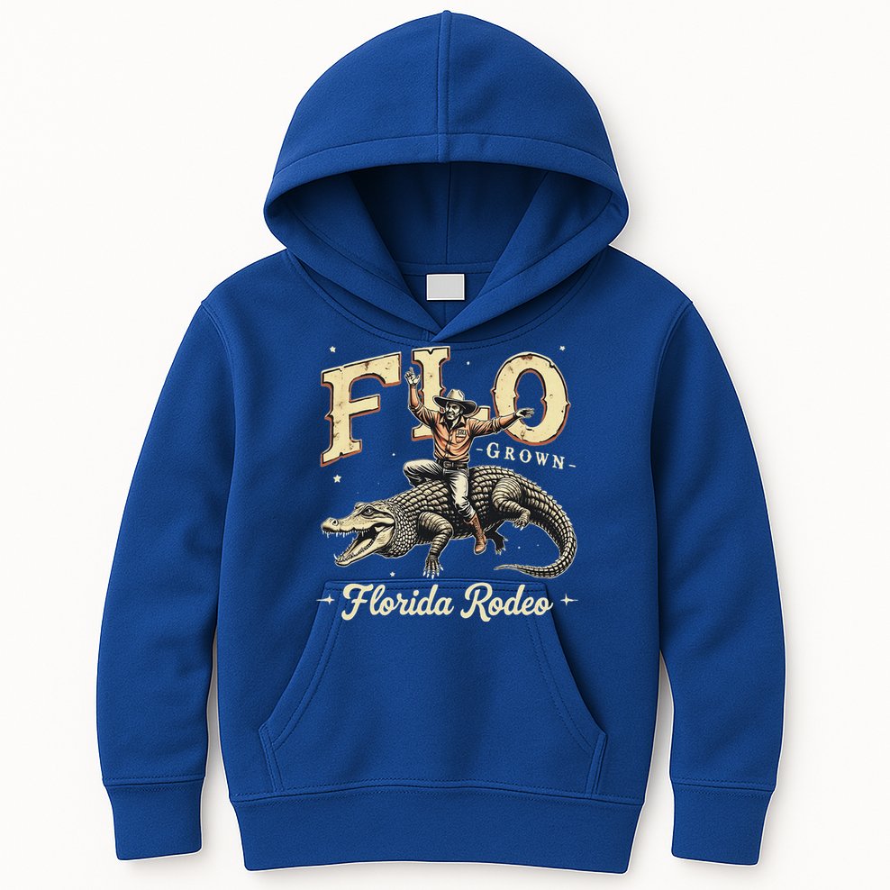 Flo Grown Florida Fl Alligator Rodeo Kids Hoodie