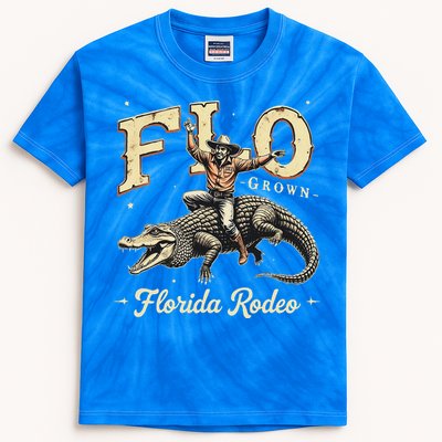 Flo Grown Florida Fl Alligator Rodeo Kids Tie-Dye T-Shirt