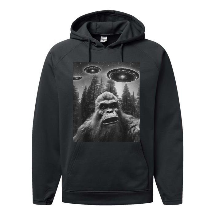 Funny Graphic For Bigfoot Sasquatch Alien Ufo Performance Fleece Hoodie