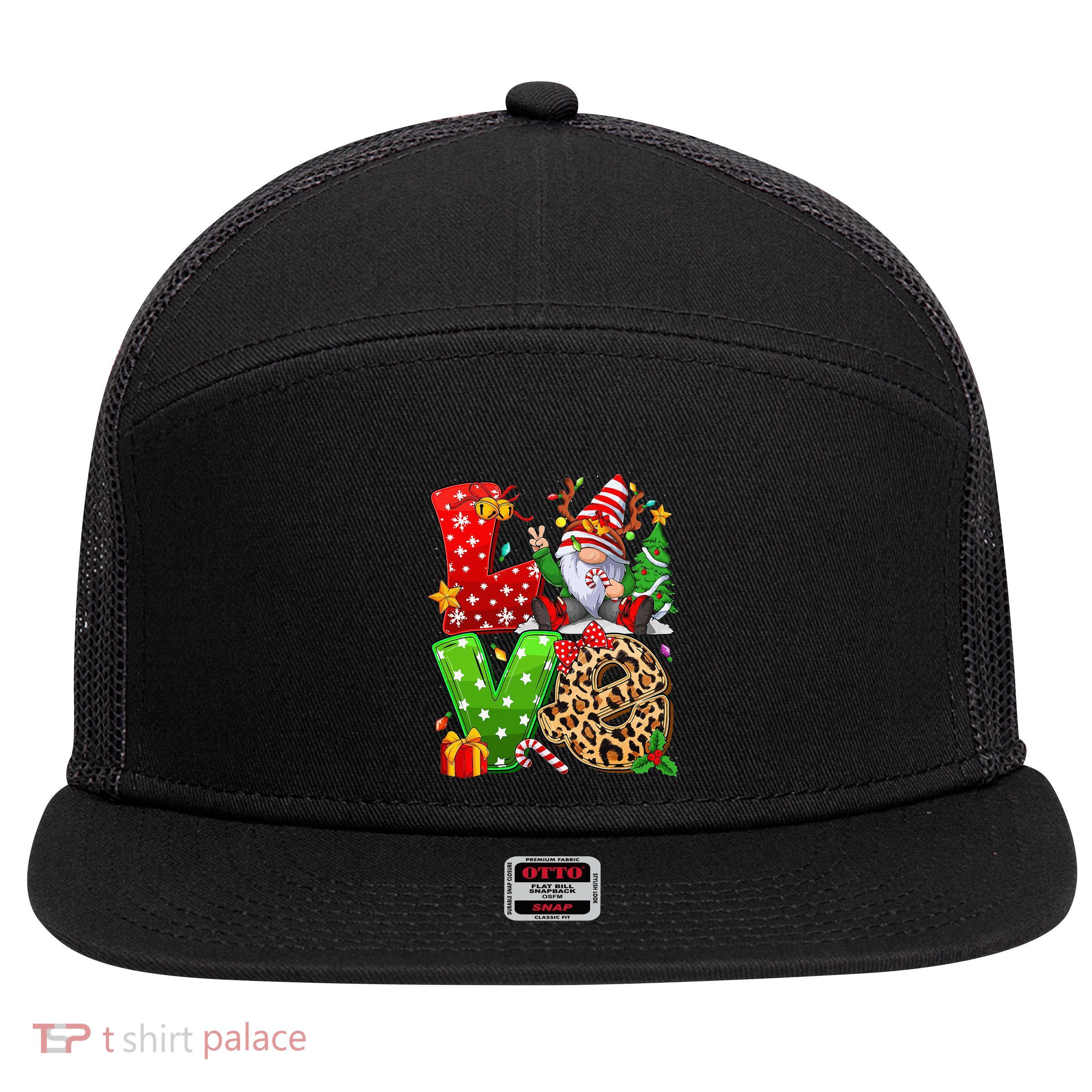 Festive Gnome Family Holiday Decor 7 Panel Mesh Trucker Snapback Hat
